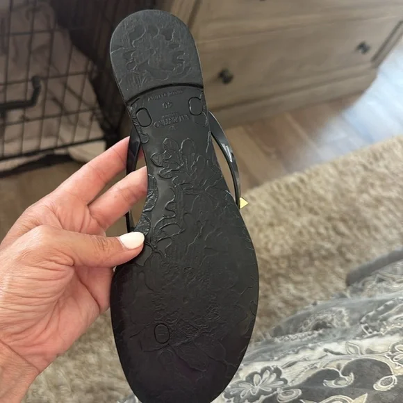 Valentino Black and Gold Studded Sandals - Picture 4 of 8